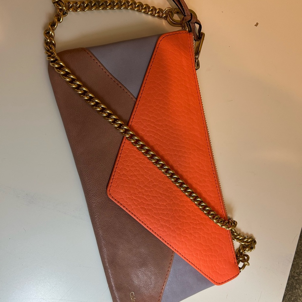 Chloe Orange and Brown Clutch with Gold Chain